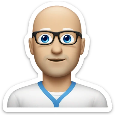 bald white man with blue eyes, stubble, glassses. black clothes sticker