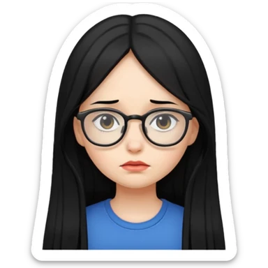 chica cabello largo negro, con lentes que este triste. sticker