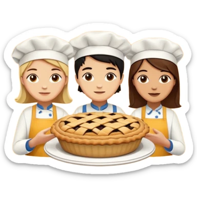 Baking community humanless avatar in vibrant style illustration. Pie, cookie, and muffin warm golden tones, simple shapes, flat design, high contrast. sticker