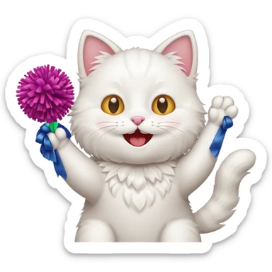 cheerleading white cat with pom pom sticker