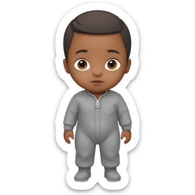 Black baby with straight face in a grey jumpsuit sticker