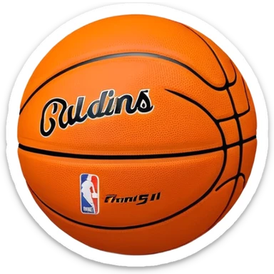 Ultra minimalist orange basketball with tiny NBA and Spalding logos, just simple black lines, no details, iOS emoji style sticker