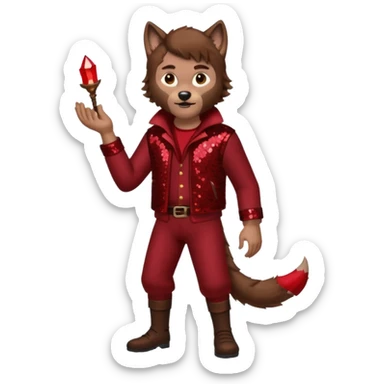 The Wolf Man with brown hair and fur, dark red sequin outfit sticker