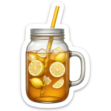 mason jar without any straws, 2d, in google emoji style, no face, simple with little shading, mason jar with ice lemon tea but no lemons and no ice visible. NO STARWS.  sticker