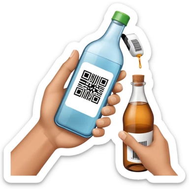 hand with a phone, scanning a barcode from a bottle, both hand and bottle visible, no text sticker