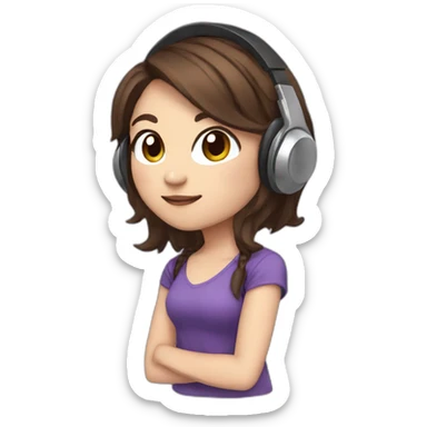 chibi twitch emoticon young adult woman with brunette hair and headset sticker