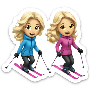 Two blonde girls snow skiing  sticker