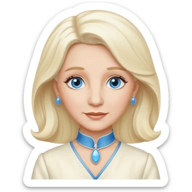 Patty Andrews from the Andrews Sisters with long platinum blonde hair, blue eyes, ivory outfit sticker