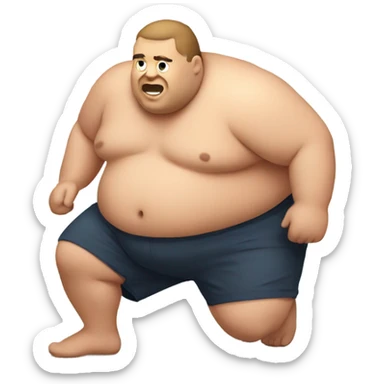 Fat man shirtless crawling on floor sticker
