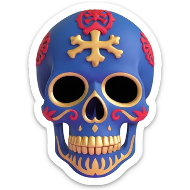 skull decorated in New Orleans Pelicans basketball team colors - navy blue, gold, and red sticker