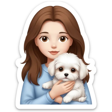 beautiful girl with long hair holding a fluffy white Maltese puppy sticker