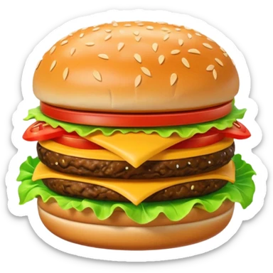 A 3D cartoon cheeseburger with lettuce, tomato, and sesame bun, soft texture, realistic Memoji-style rendering. sticker