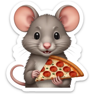 grey rat holding a slice of pepperoni pizza sticker