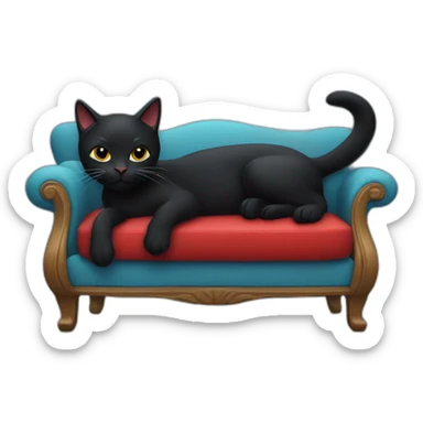 A black cat with a red bandana clawing at a blue sofa sticker