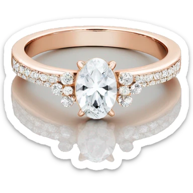 Rose gold plain wedding band with halo oval diamond and 2 bands of small diamonds on either side  sticker