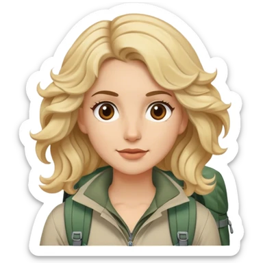 Blonde model with brown eyes, wavy hair, hiking fashion  sticker