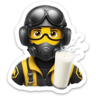 Yellow army Pilot with black mask googles with a splash of milk coming sticker