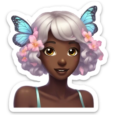 Gorgeous Shiny Pastel Anime-Style dark skin Lady Butterflies flower petals kawaii aesthetic trending style sticker