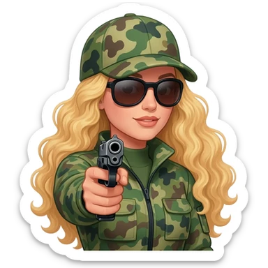 Right to bear arms Green hunting woman with glasses and long blonde curly hair carrying a pistol sticker