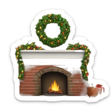 Brick Fireplace with wreath and Christmas lights and stockings sticker
