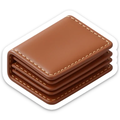 leather wallet icon, showing texture and stitching, skeuomorphism style sticker