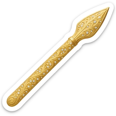 Recolor this weapon to a plated gold color with ornate engravings inlaid with diamonds. The gold should be rich and metallic, and the engravings should sparkle with diamond accents. Transparent background. sticker