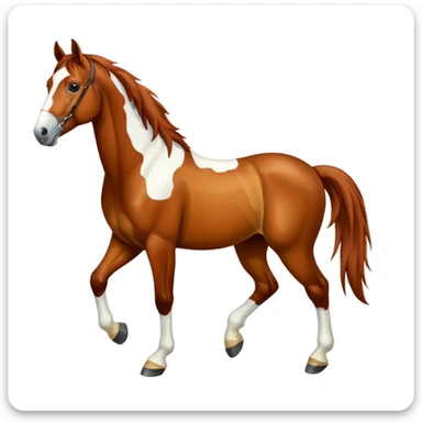 Full body chestnut paint horse in the Iphone IOS 18 emoji style sticker