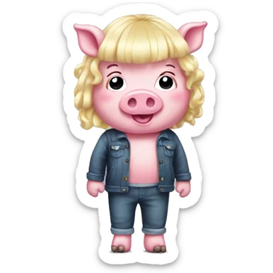 full body oily pink pig wearing a blonde wig sticker