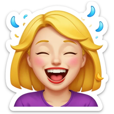 face laughing so hard it's rolling on the floor, eyes closed, mouth wide open, tears of joy streaming down cheeks, exaggerated joyful expression, energetic pose, vibrant colors, emoji style sticker