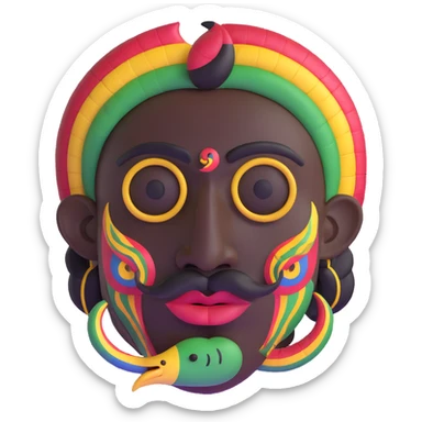 Oxumarê, African rainbow serpent deity with human face, having only a mustache (clean shaven on the cheeks) and a mole on the left side below the lip sticker
