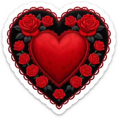 red gothic heart with black lace and roses, dark romance sticker