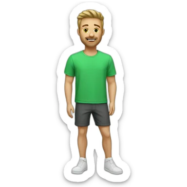 Homme blanc en short avec t-shirt vert sticker