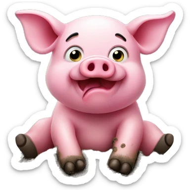  pink pig turned around sitting in mud sticker