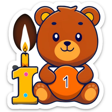 brown teddy holding sparkly number "1" candle sticker