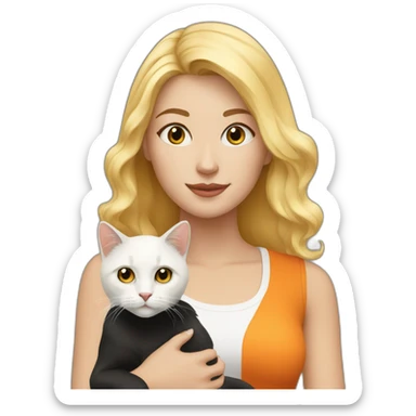 blonde-haired woman with a white,black and orange colored cat sticker