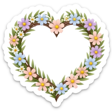 Natural cottage core aesthetic minimal flower crown in a twisty heart shape sticker