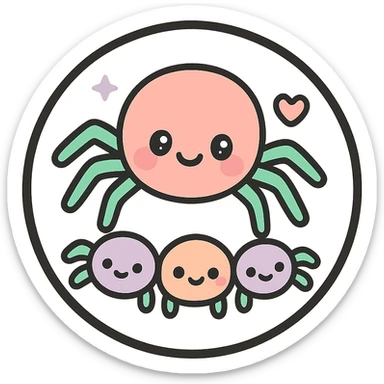 little alchemy style icon
subject: spider family
border: medium-black
shape: round, circular
background: white
style: full color fill with medium black outlining sticker