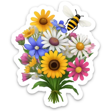 Bouquet wildflowers with small bee  sticker
