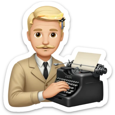 moustache blonde man with vintage typewriter sticker
