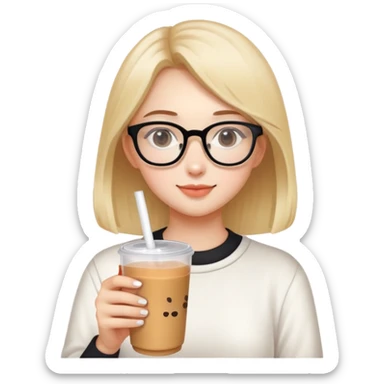A girl wearing glasses drinking milk tea sticker