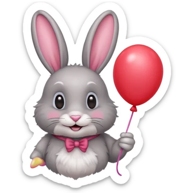 Gray rabbit holding balloon and smiling.










 sticker