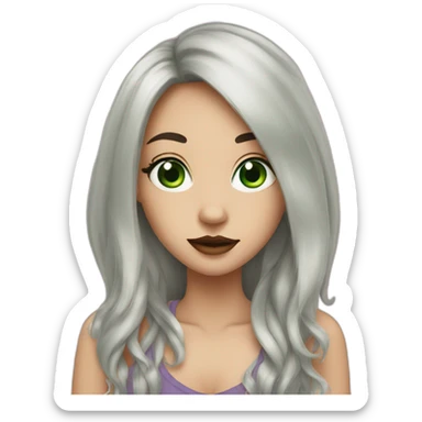 girl with green eyes and long black hair with big lips  sticker