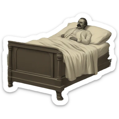 A sick man on a bed in 1870 sticker