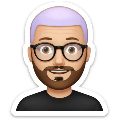 emoji just face 32-year-old white man, bald with a brown beard, wearing round black glasses sticker