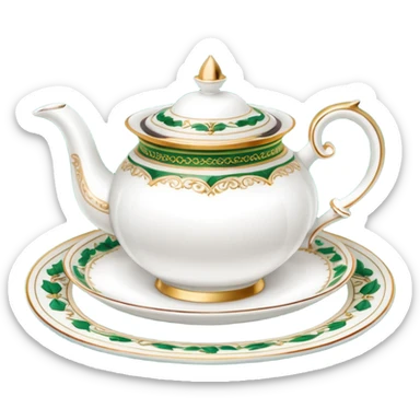 tea set on a green napkin sticker