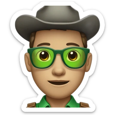 A cow boy with a green skin and a grey glasses sticker