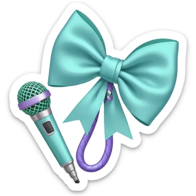 A pastel blue bow with a pastel a pastel green snake at the top of one side and a pastel purple microphone on the bottom of the other side of the bow sticker