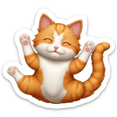 ginger and white small cat in funny positions upside down with eyes closed sticker