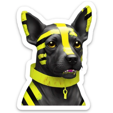 .Zombie_ Vaporwave black holographic oilslick zombie dog yellow caution tape graffiti yellow black stripes sticker