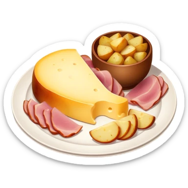 Melting raclette cheese in a plate with ham and potatoes  sticker